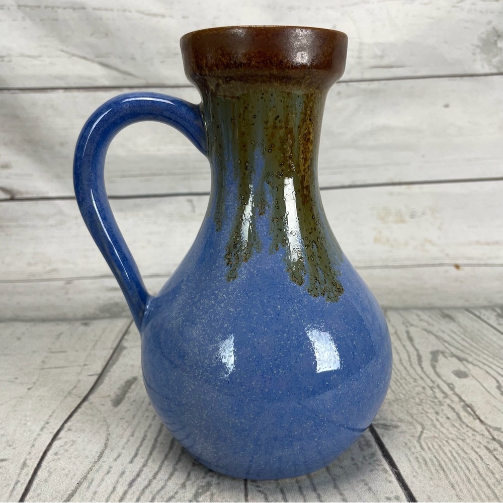 Vintage Pigeon Forge Pottery Pitcher unsigned Ferguson Brown Drip Glaze Blue